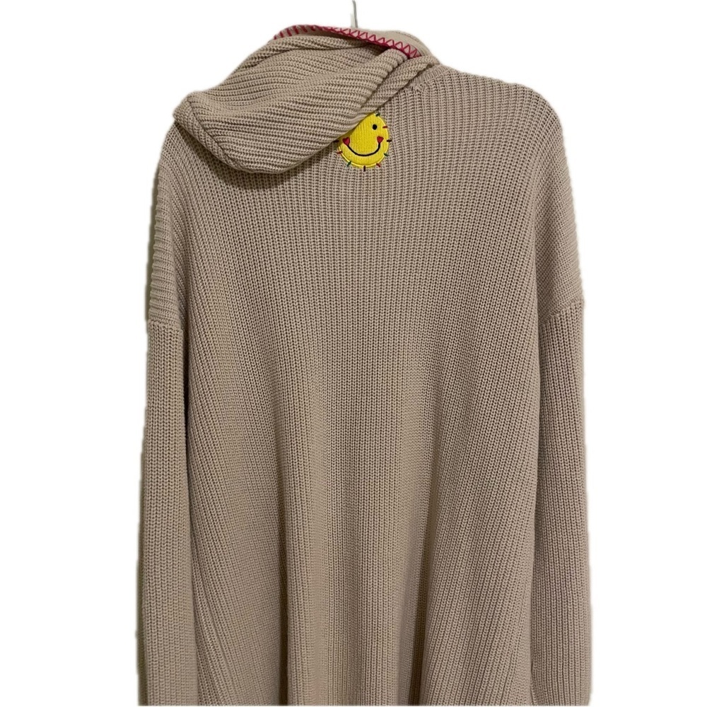 NWT Kerri Rosenthal Long Open Front Cream Cardigan Smiley Face XL - Picture 5 of 15